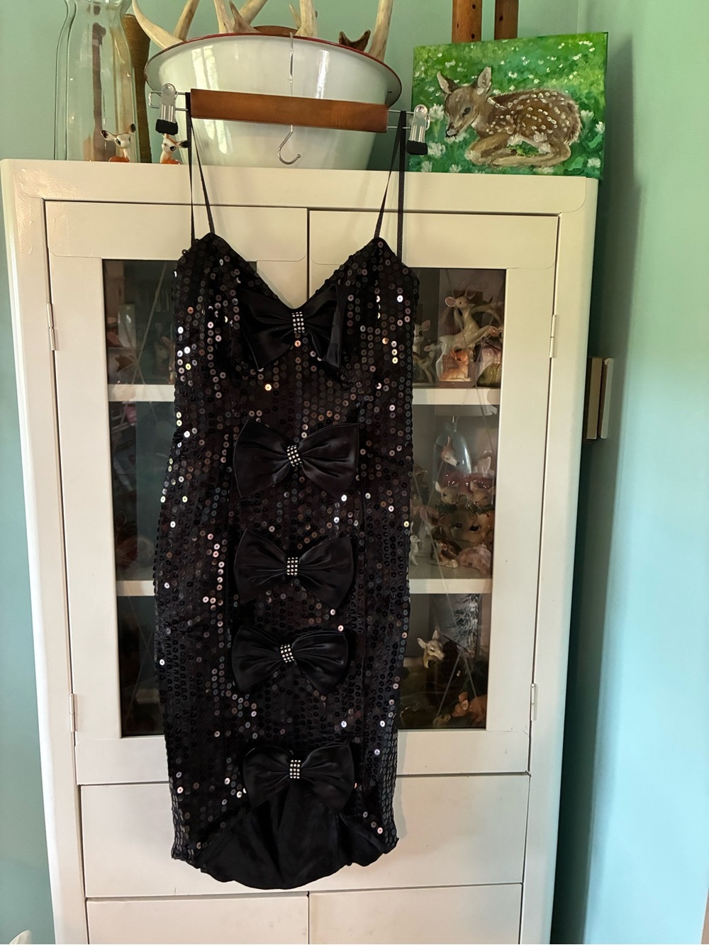 Roberta Vintage jr sz 5/6 Sequin Bow Slip Dress euc